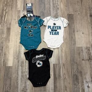 Reebok NHL San Jose Sharks 3pc Creeper Bodysuit Set Infant Baby GIRLS 6M/9M
